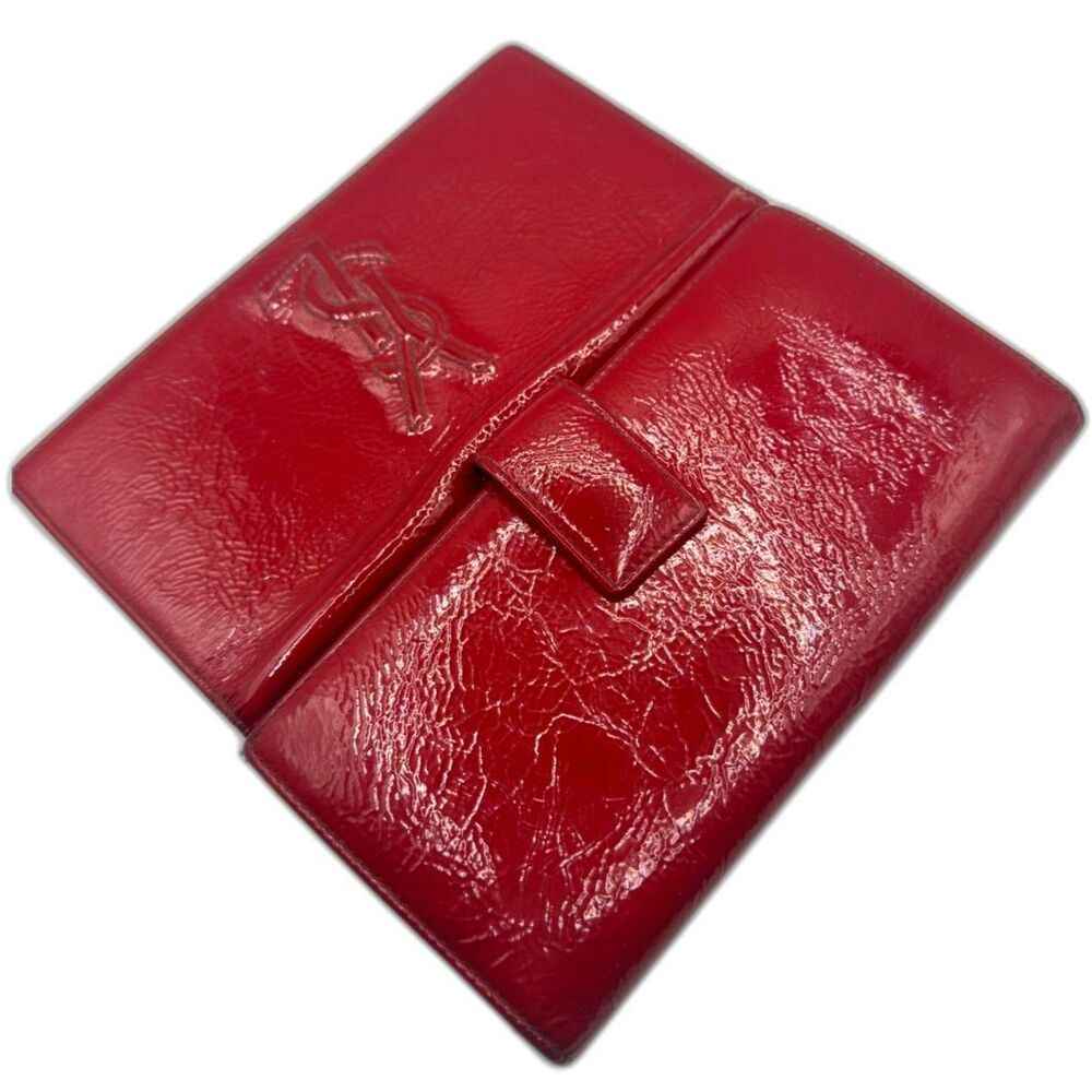 YSL Yves Saint Laurent Vintage Belle de Jour Patent Wallet WOC Red Authentic - Picture 3 of 16